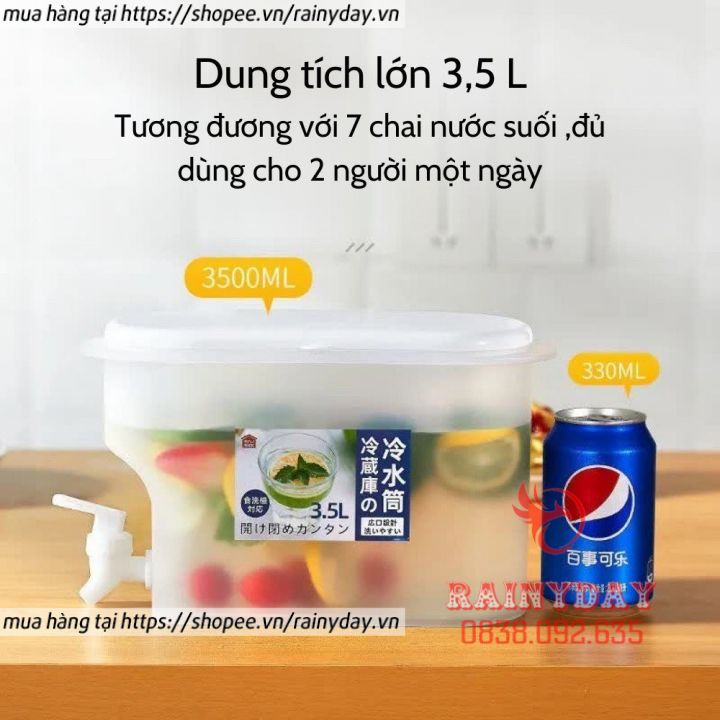 Bình đựng nước để tủ lạnh có vòi 3.5L Việt Nhật, bình nước tủ lạnh có vòi bằng nhựa cao cấp hàng Việt Nam