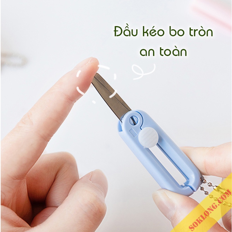 Kéo cắt mini gấp gọn màu Pastel kèm dây móc khóa C11 bỏ túi, kéo cắt sticker, giấy thủ công