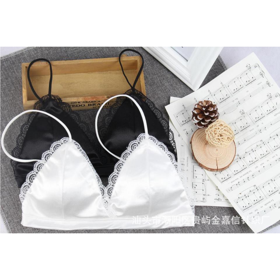 SB03 - Bra phi bóng phối ren, lưng thun -  Seamless Wire Free Triangle Cup Satin Bras - SB03