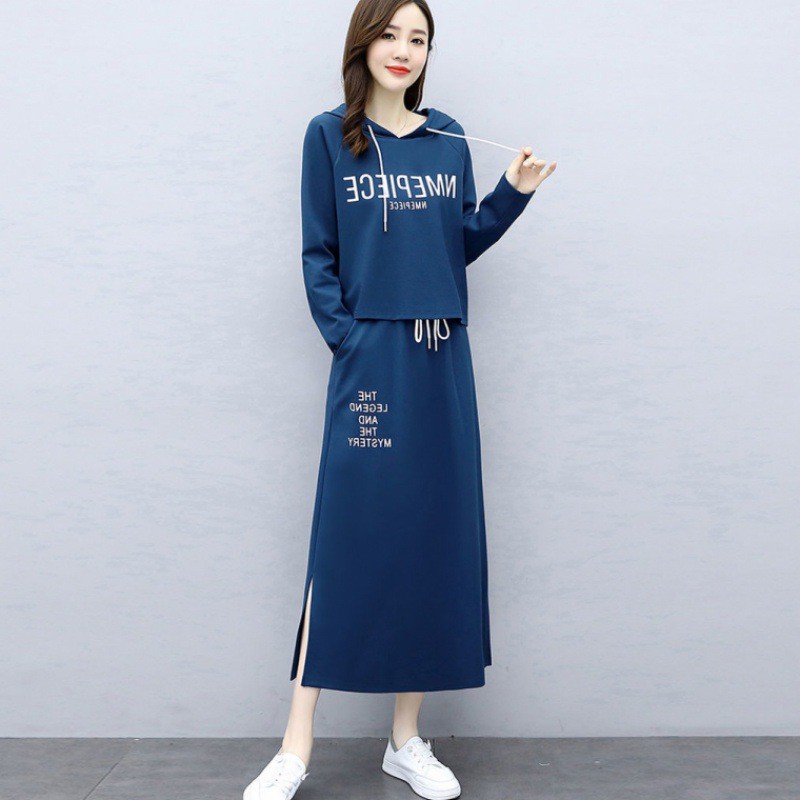 Set Áo Hoodie Và Chân Váy Xẻ Tà Thời Trang Dành Cho Nữ