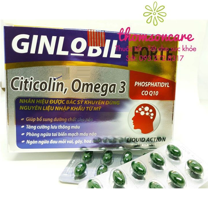 Ngăn ngừa tai biến mạch máu não, tiền đình - GINLOBIL FORTE - Ginkgo Biloba, Omega 3 và cao đinh lăng - Hộp 100 viên