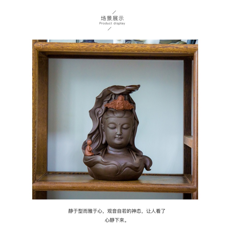 Tượng Diện Phật xông trầm gốm tử sa cỡ trung- Tượng Quan Âm xông trầm trang trí không gian thiền tịnh