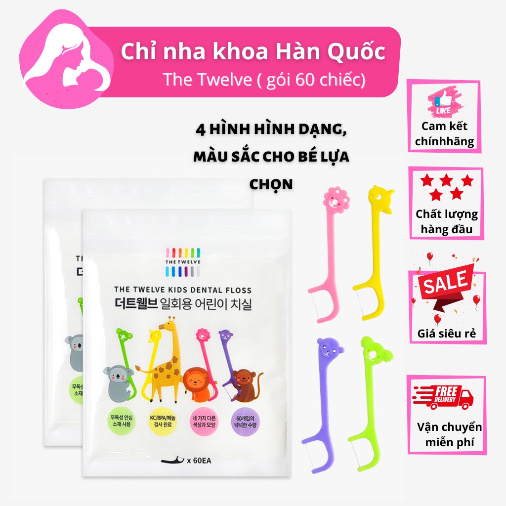 Tăm chỉ nha khoa gói 60 chiếc The Twelve Hàn Quốc, tăm xỉa răng vệ sinh chăm sóc răng miệng cho bé