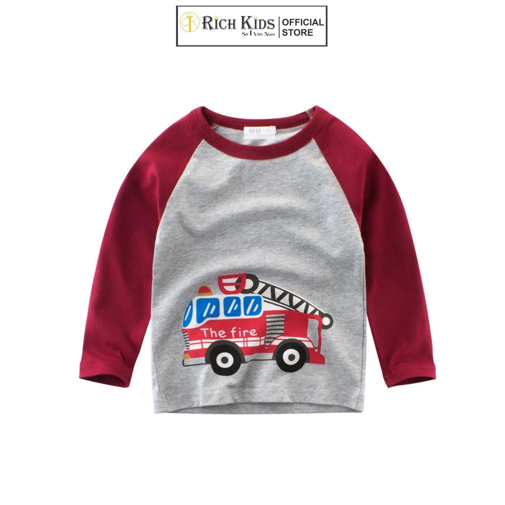 Áo Thun Dài Tay Richkids Cho Bé Trai Từ 2 Tuổi Đến 12 Vải 100% Cotton Co Giãn Thoáng Mát