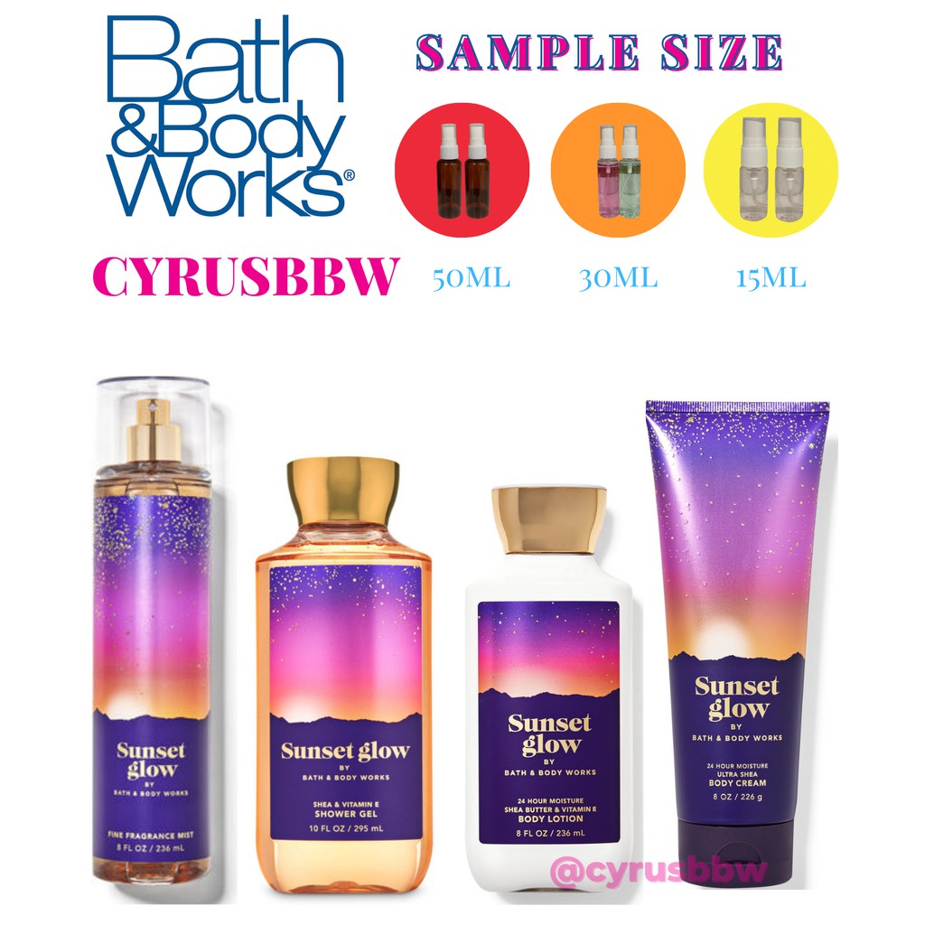 Bộ Sản Phẩm Mist Xịt Toàn Thân, Lotion Bath &amp; Body Works Sunset Glow Từ Mỹ