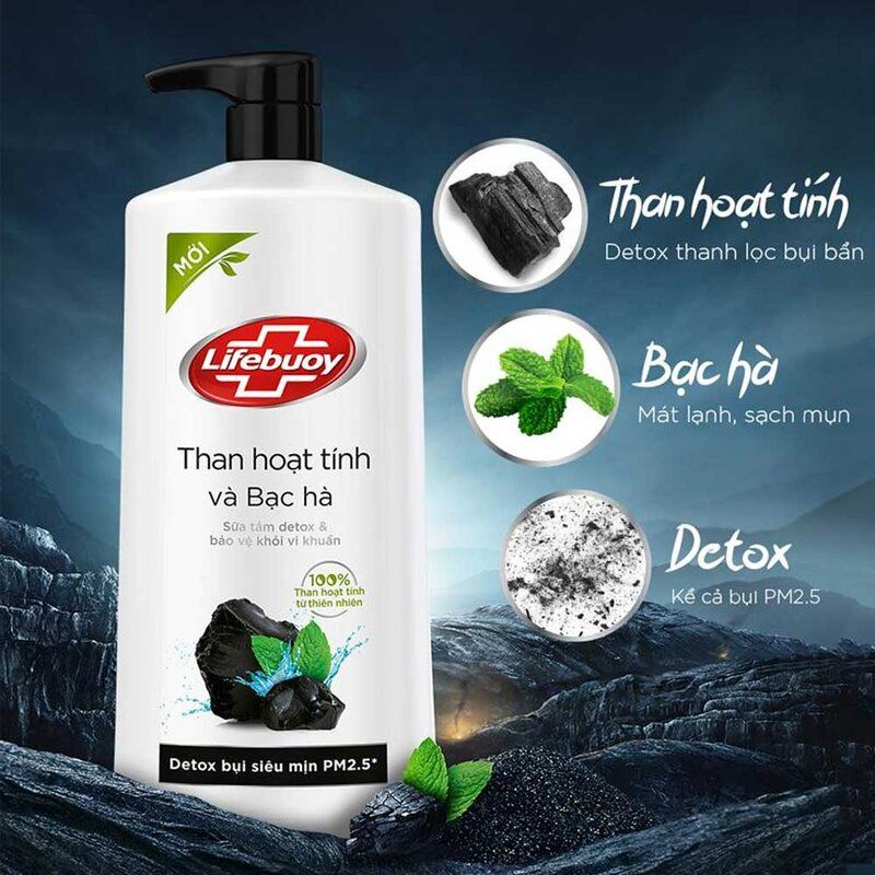 Sữa tắm Lifebuoy Detox cao cấp ngừa mụn cơ thể matcha +khổ qua 850gr