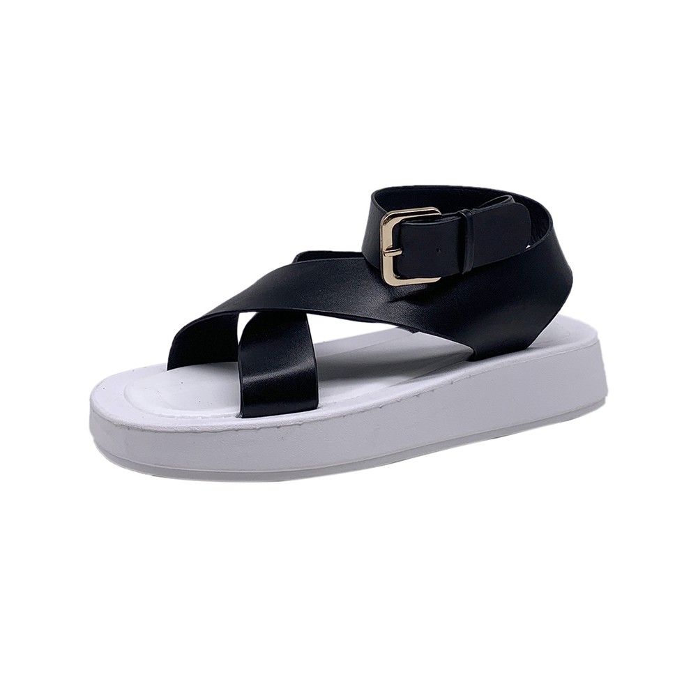 ( sẵn Đế Đen Quai Trắng 36, 38, 40 ) Giày sandals nữ quai chéo cá tính - US377