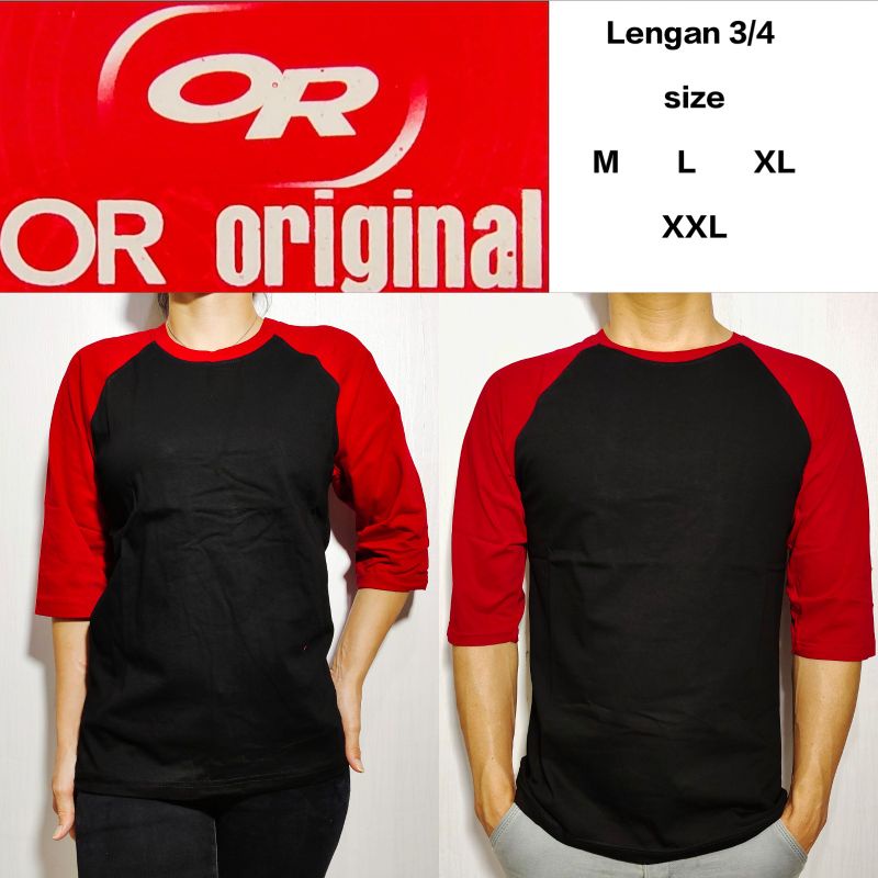 Áo sơ mi raglan tay 3/4 màu đen/đỏ thời trang cho cặp đôi