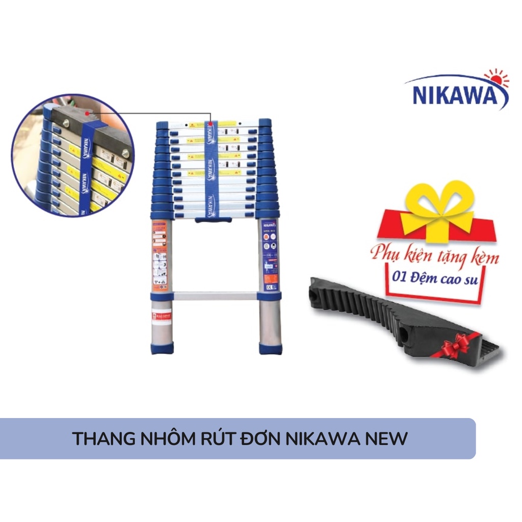 Thang nhôm rút đơn xếp gọn thông minh 3,2 - 4,8m NIKAWA Nhật Bản bảo hành chính hãng 18 tháng giao hỏa tốc HN