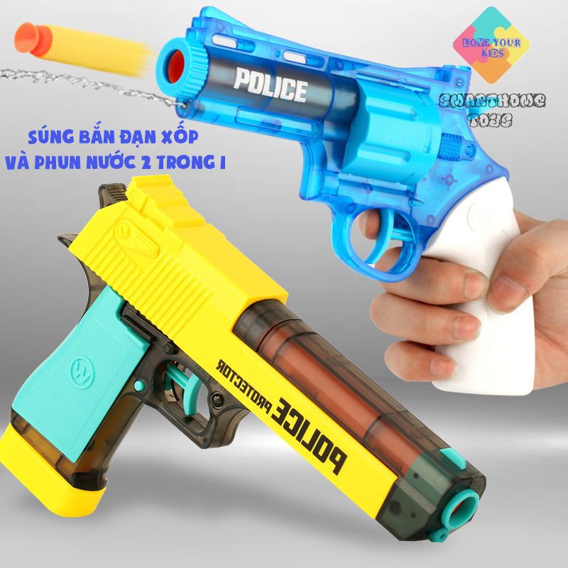 Nerf Gun - Súng Phun Nước Kết Hợp Bắn Đạn Xốp - Mô Hình Súng Cho Bé Trai, SmartHome Toys