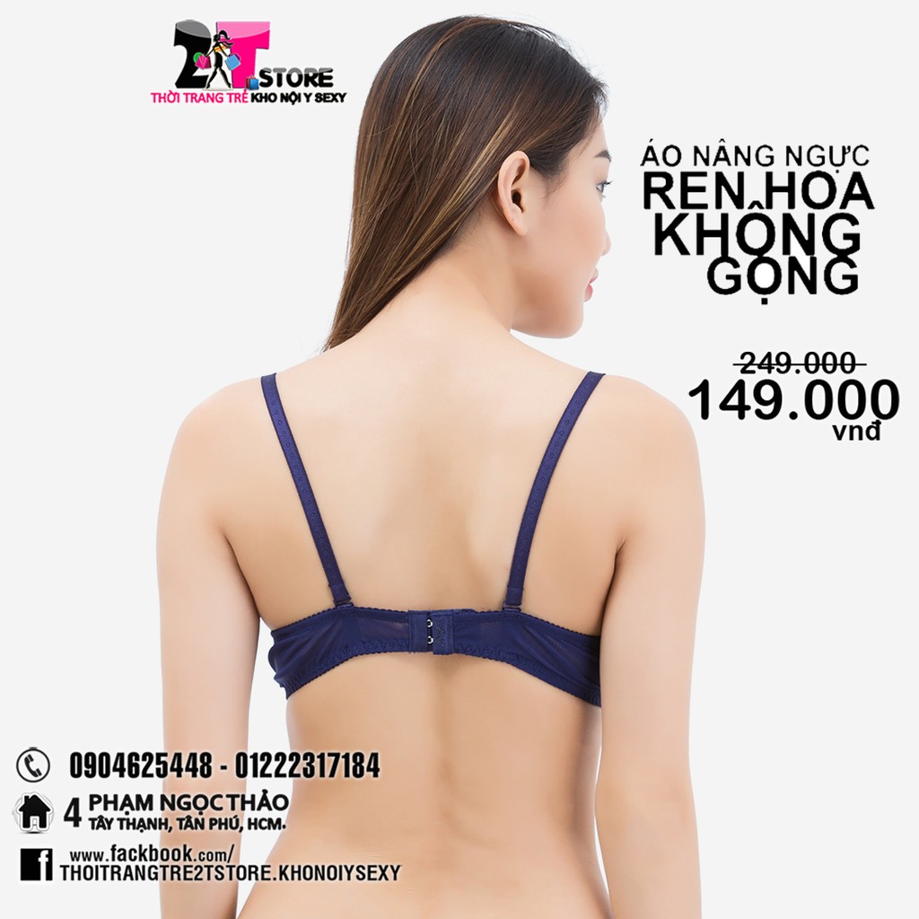 Áo Nâng Ngực Cotton Không Gọng Phối Ren (Xanh Dương)
