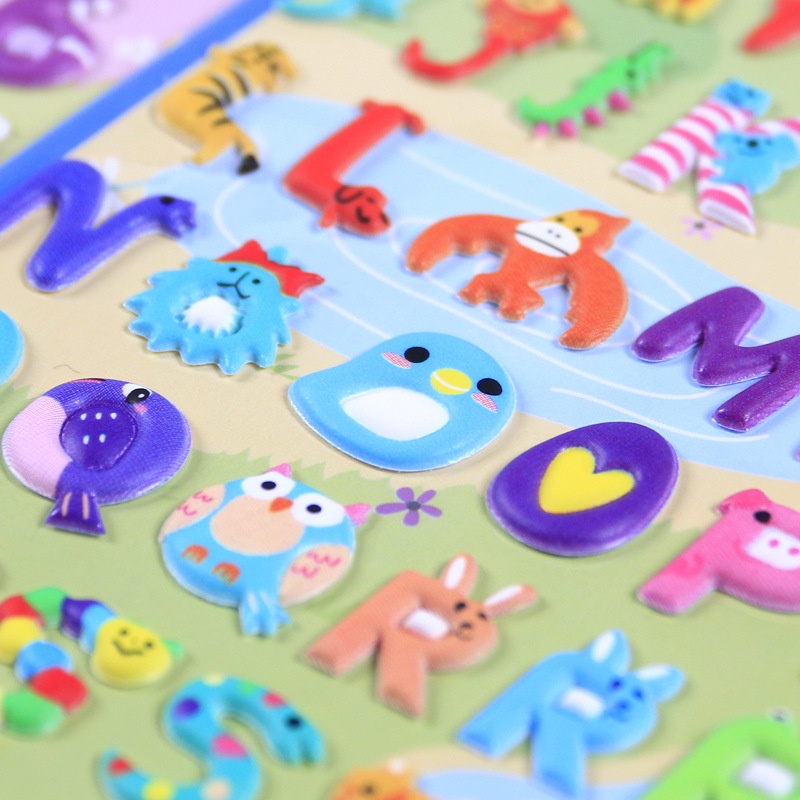 Hình dán Sticker 3D chống thấm chữ cái và số dễ thương nhiều mầu sắc cho bé