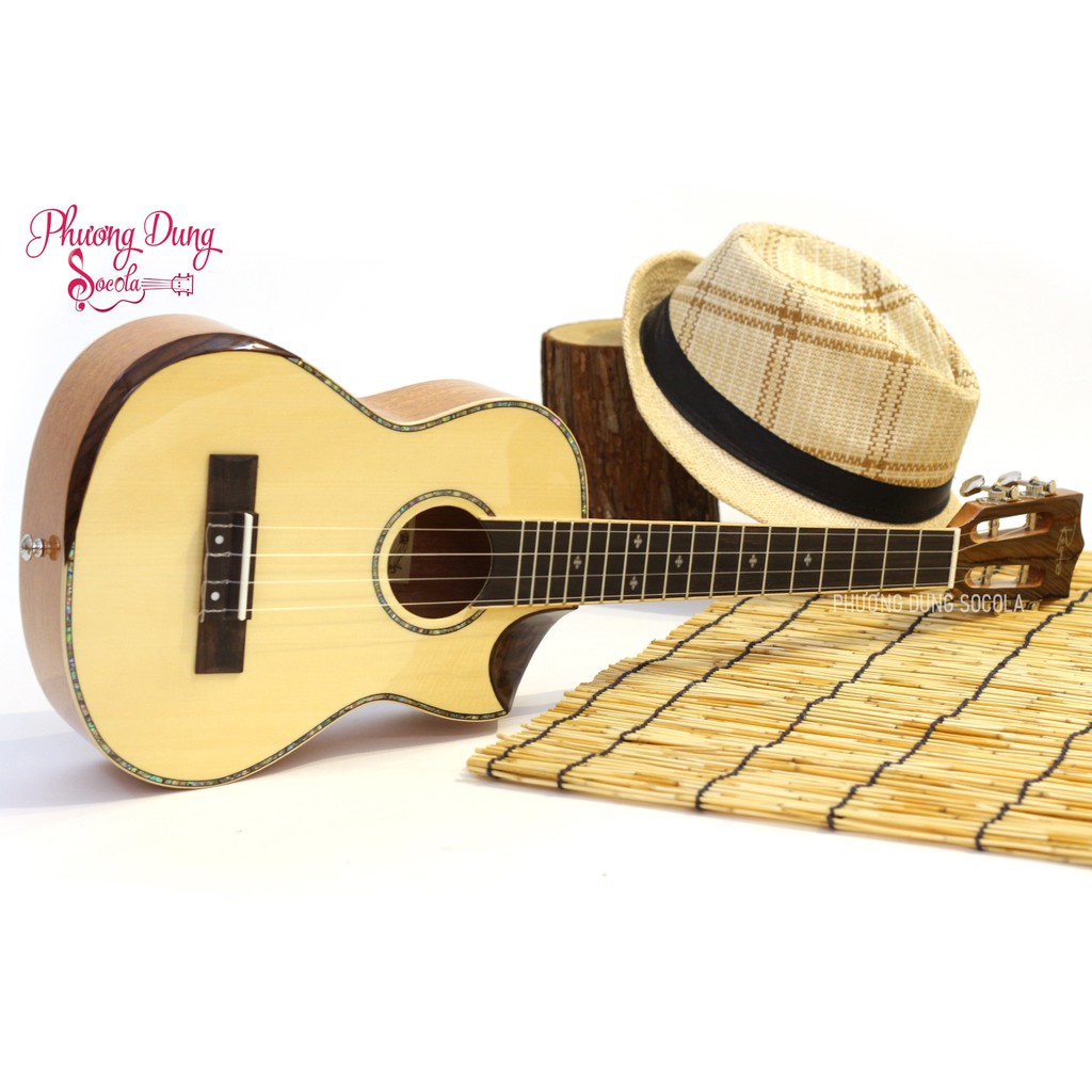 Đàn Ukulele size Tenor cao cấp Full Solid - Arm Bevel - Khảm trai Body