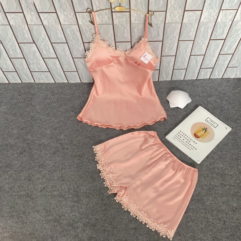 Đồ bộ Ngủ HISEXY Lụa Satin Phối Ren Hoa Kèm Mút Ngực MS26