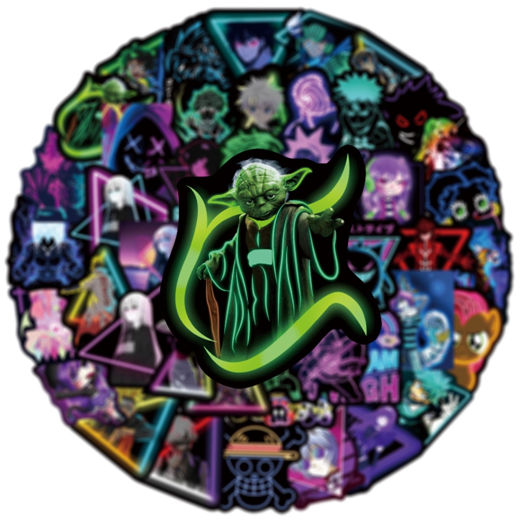 Set 50/25/10 Sticker Họa Tiết Anime Màu Neon Chống Thấm Nước Dùng Để Trang Trí Điện Thoại / Laptop