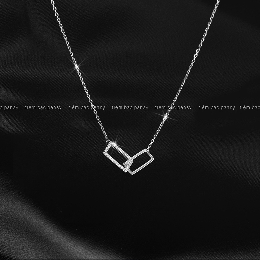 Dây chuyền bạc nữ PANSY mặt 2 hình chữ nhật lồng nhau, vòng cổ nữ bạc thật cá tính
