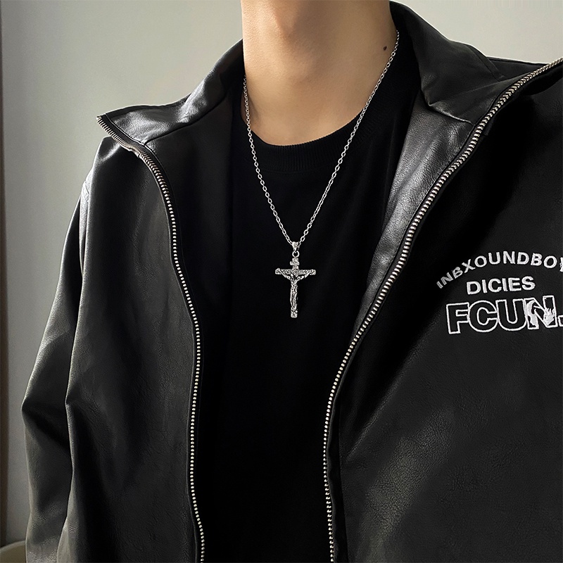 Dây chuyền thép titan mặt chữ thập và Chúa Jesus cá tính phong cách hip-hop