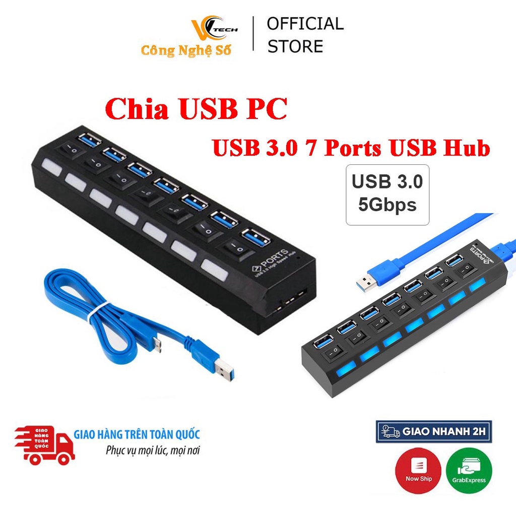 HUB USB 3.0 7 Cổng 5Gbps Bộ Chia USB PC Đa Tốc Độ Cao Bộ Mở Rộng Công Suất