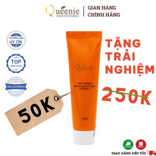 [Tặng dùng thử ] Kem chống nắng Hàn Quốc Queenie 20ml.Chống tia UV, dưỡng trắng da bổ sung Collagen. Face and full body