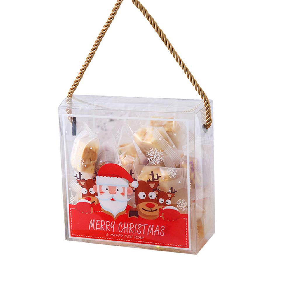 Hộp đựng quà trong suốt có tay cầm họa tiết tuần lộc/ông già Noel độc đáo trang trí tiệc cưới/ giáng sinh