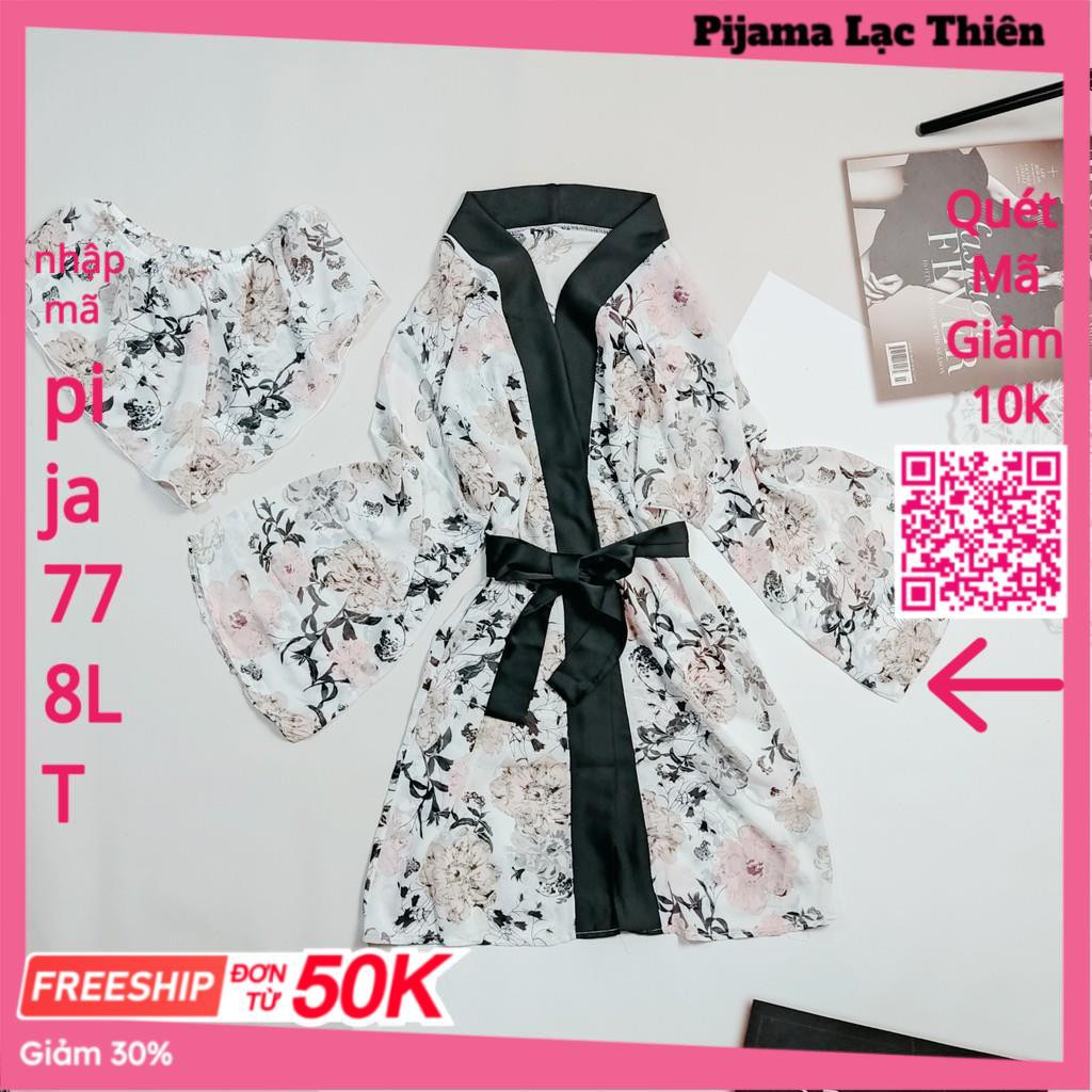 Áo Choàng Ngủ Voan Xuyên Thấu, Áo Choàng Ngủ Kimono Kèm Quần Gợi Cảm Quyến Rủ Cho Nữ.