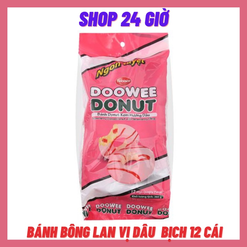 Bánh Bông Lan DONUT vị Dâu Bịch 12 Cái