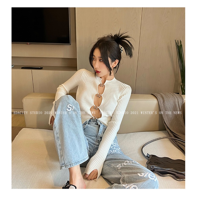 Cocory vn Áo cardigan dệt kim màu đen thiết kế quyến rũ thời trang cho nữ