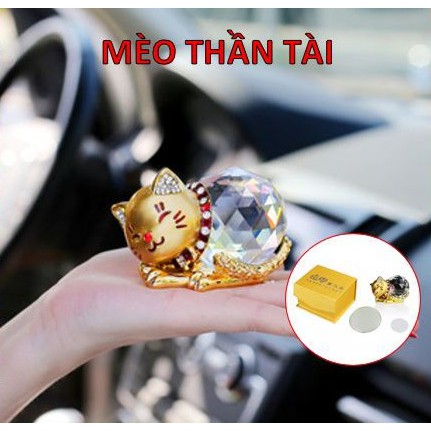 Mèo thần tài pha lê để xe ô tô - mang lại sự may mắn, tiền tài - Đồ trang trí taplo xe hơi