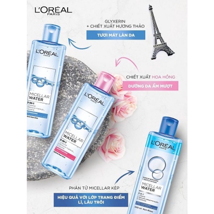 Nước Tẩy Trang L'OREAL Paris 3 in1 Da Dầu Da Nhạy Cảm Da Khô