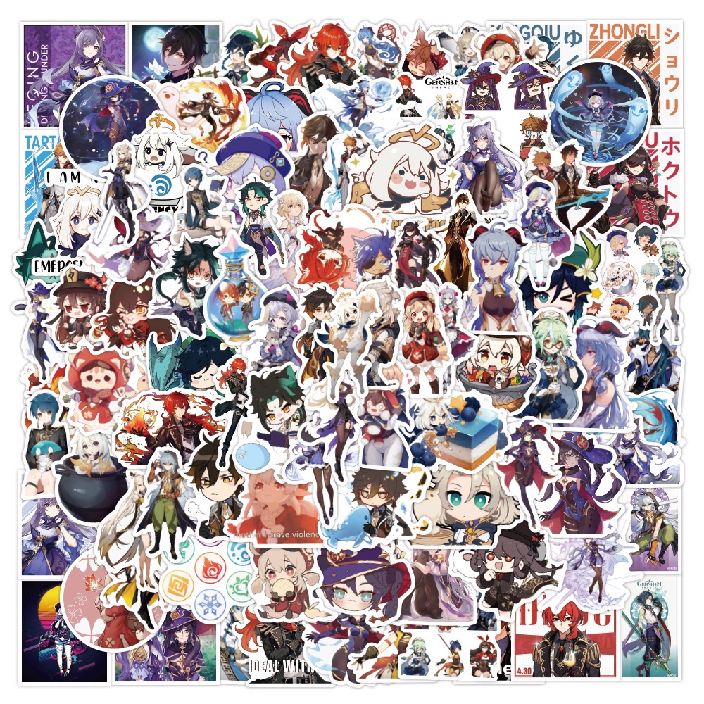 Bộ 100 Sticker Anime Genshin Impact Dùng Để Trang Trí Laptop Hành Lý