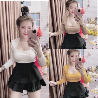 Áo body cổ vuông tay dài đủ màu