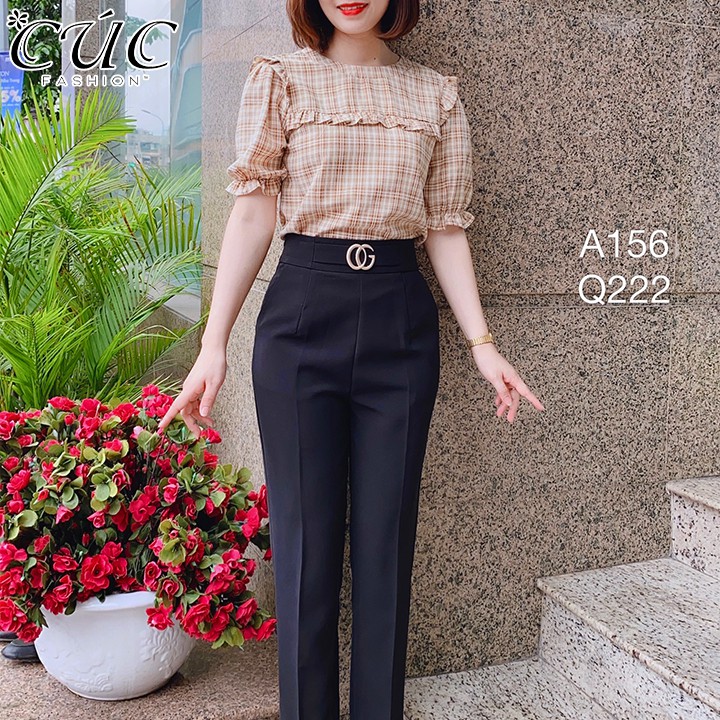 Áo sơ mi nữ cao cấp công sở Cúc Fashion A156 áo somi kẻ bèo