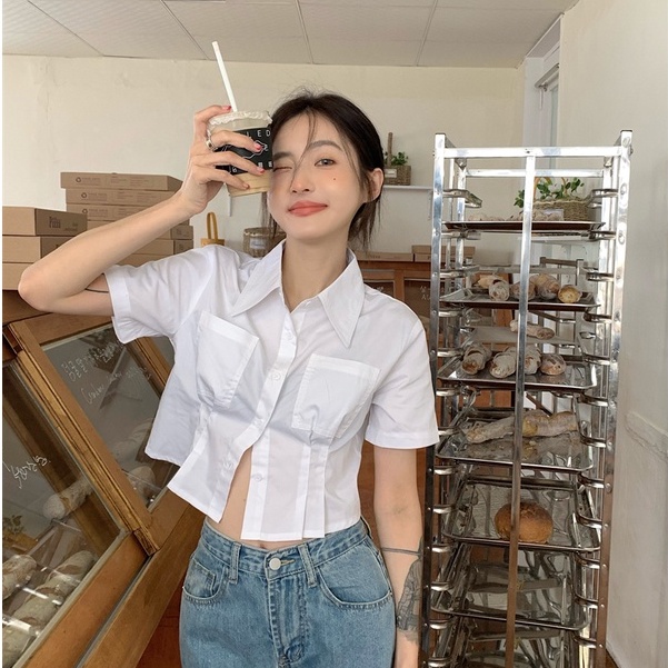 Áo Sơ Mi Tay Ngắn Màu Trơn Quyến Rũ Thời Trang Mùa Hè Cho Nữ