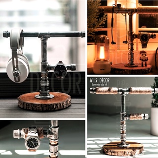 Giá đỡ tai nghe, đồng hồ - kệ treo headphone để bàn - headphone stand - đế gỗ nguyên khối tự nhiên