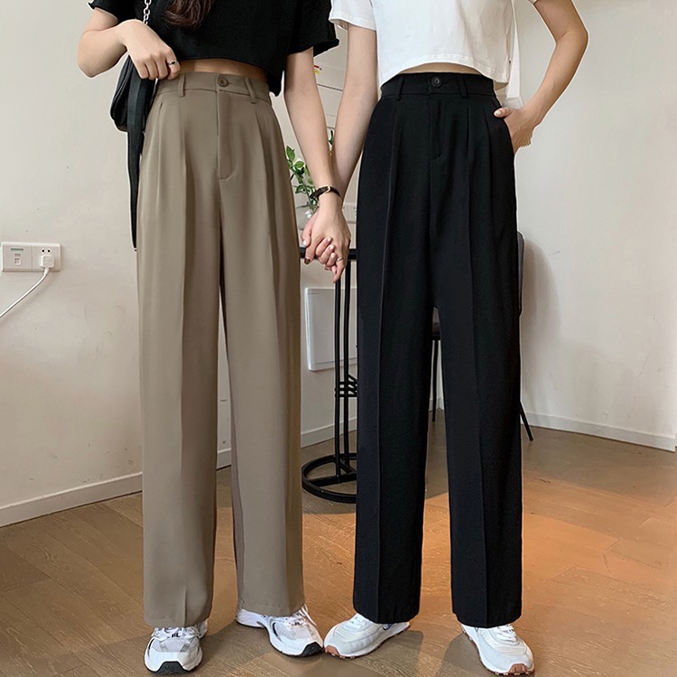 Quần dài MURIOKI lưng cao dáng rộng co giãn thời trang thanh lịch dành cho nữ