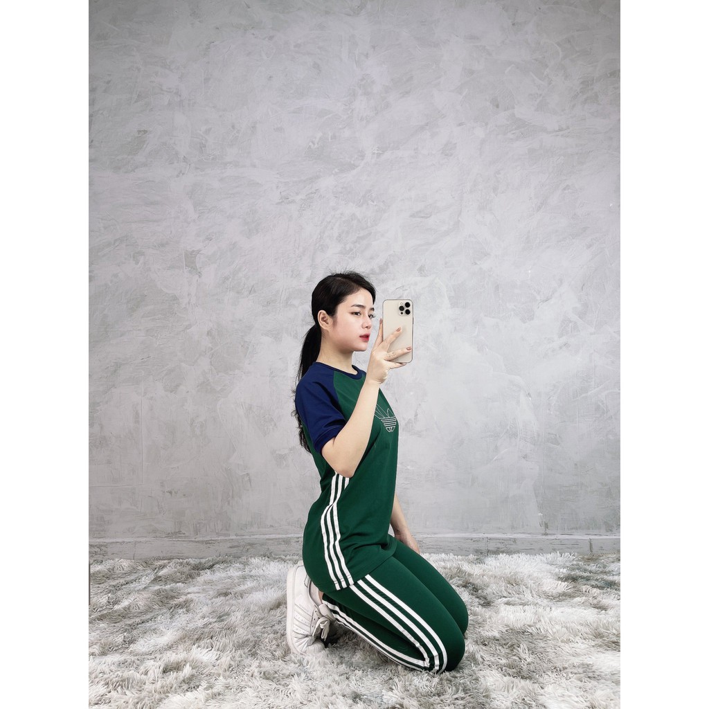 (HÀNG XUẤT XỊN) Quần legging das xanh 3 sọc 487 3-STRIPES LEGGING GREEN Made in Cambodia full tag code  SIZE S M l