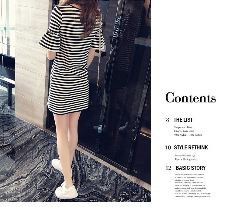 KOREAN STYLE Đầm Tay Ngắn Kẻ Sọc Thời Trang Hàn Quốc Cho Nữ