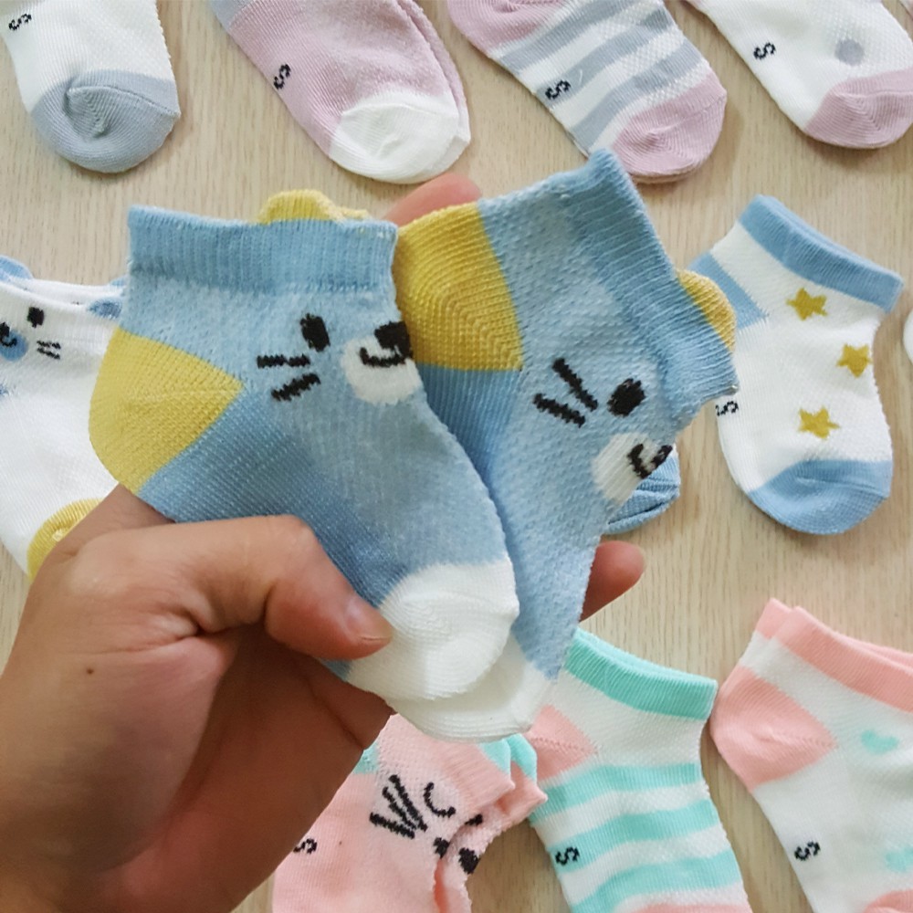 Tất lưới sơ sinh Kid's Sock thêu hình dễ thương cho bé từ 0 đến 2 tuổi