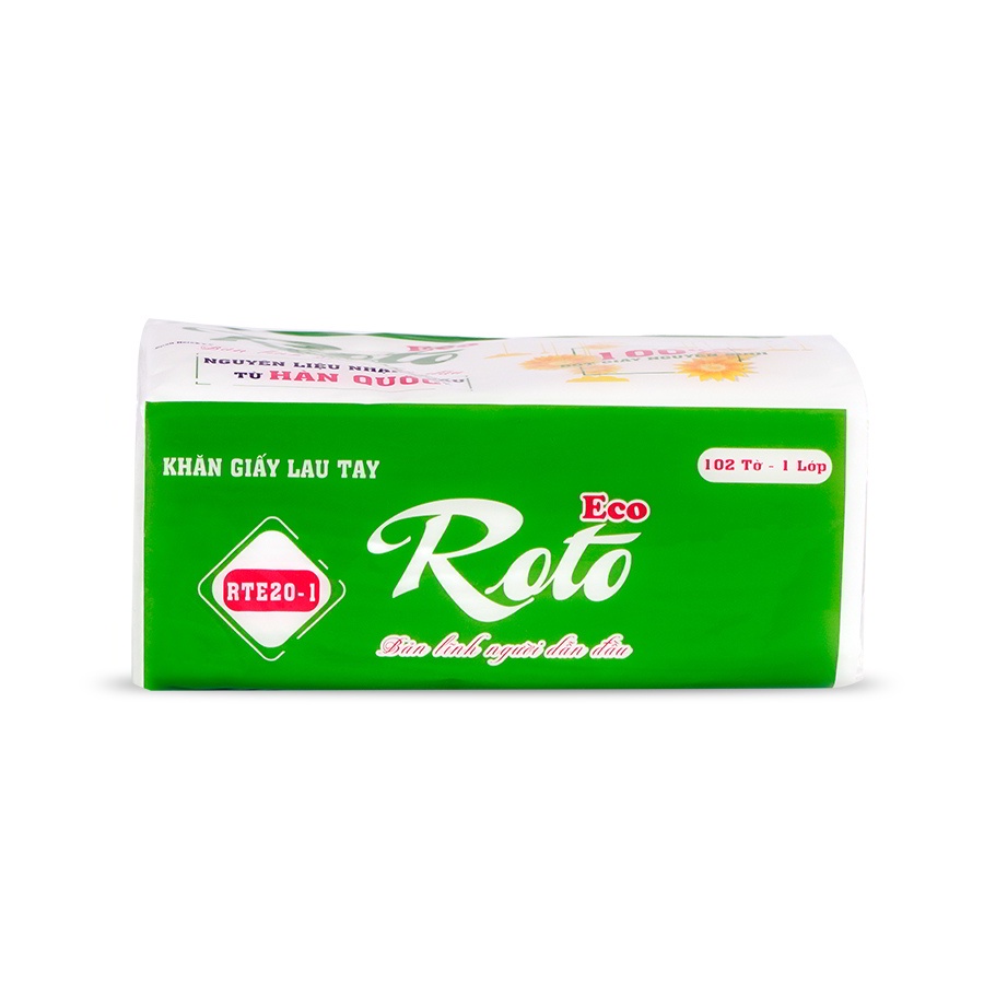 Khăn giấy lau tay đa năng Thế Giới Giấy ROTO RTE20-1 loại 102 tờ/ 1 lớp/ gói