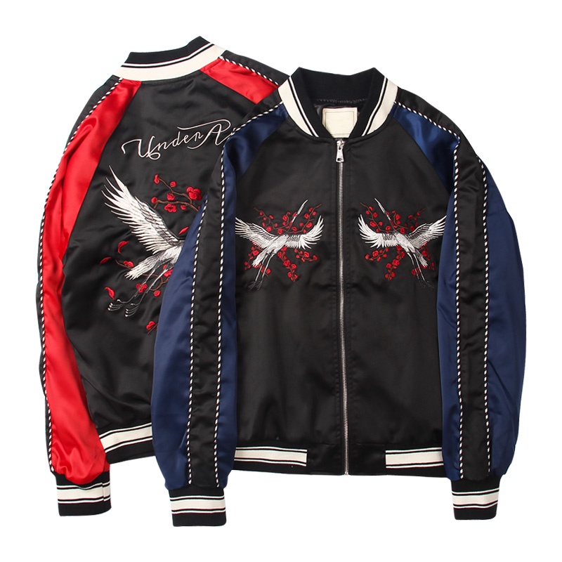 Áo khoác bomber thêu, áo bomber thêu hình hạc 2 lớp cực chất