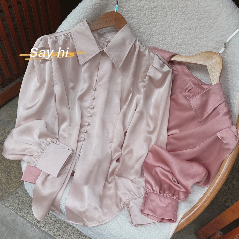 Sơ Mi Nơ Lưng Nút bọc Hồng