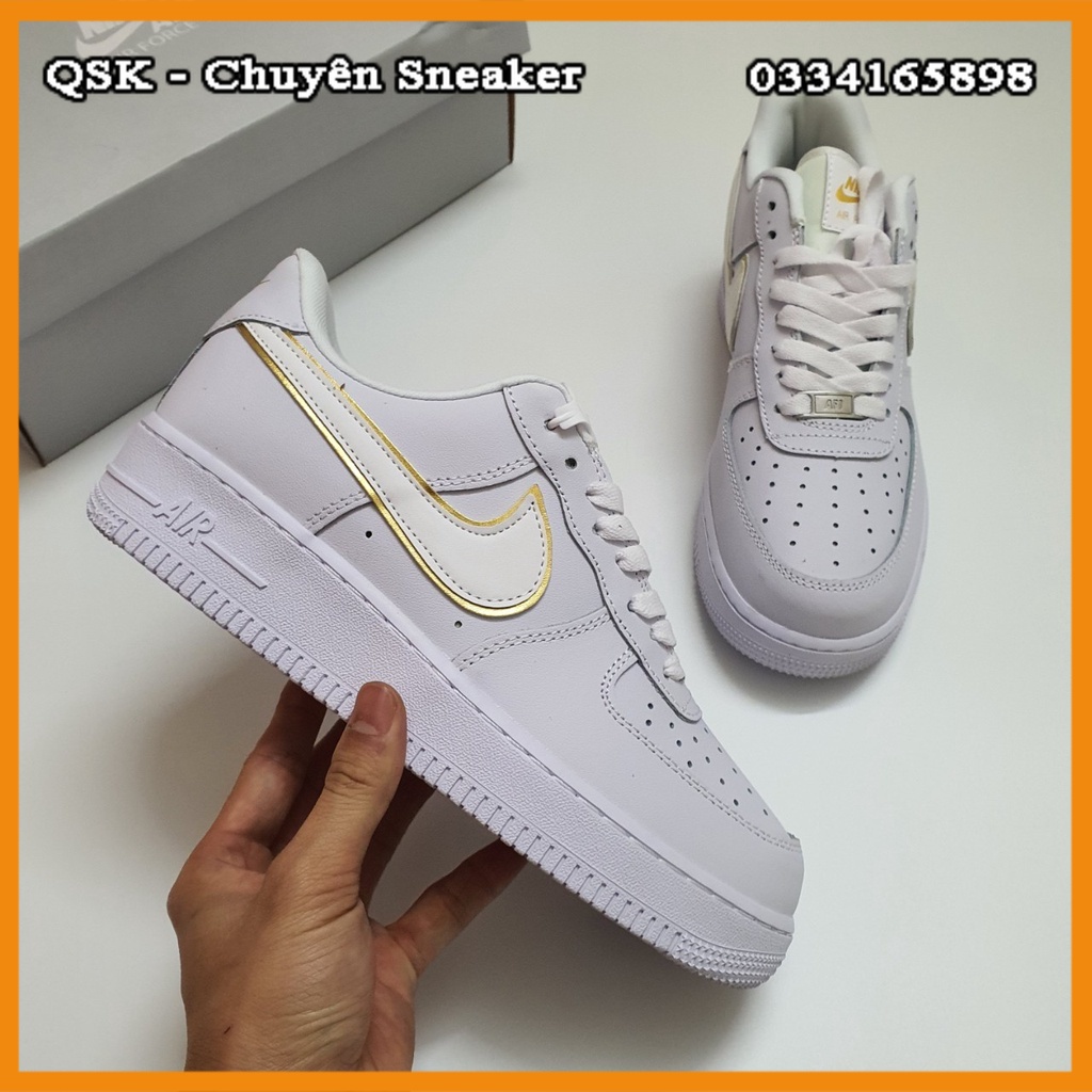 Giày Af1 Low Icon Clash White Metallic Gold (W) Viền Vàng Cao Cấp Fullbox, Giày thể thao af1 trắng viền vàng lót 2 lớp