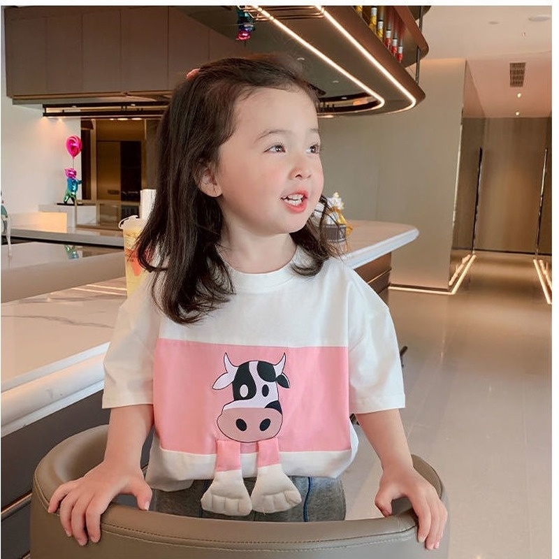 Áo Thun Tay Ngắn Cổ Tròn Giả Hai Lớp Dễ Thương Cho Bé Trai + Bé Gái