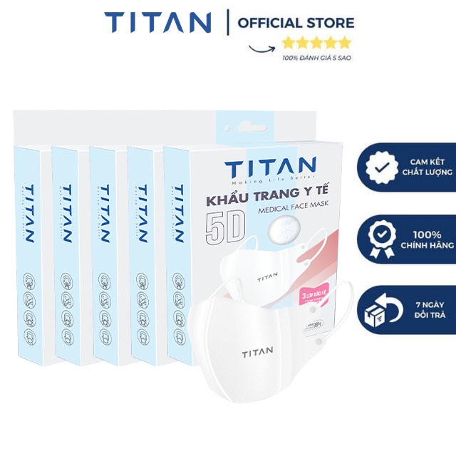 FAMAPRO x TITAN Combo 5 Hộp khẩu trang 5D MASK y tế kháng khuẩn 3 lớp (10 cái/hộp)