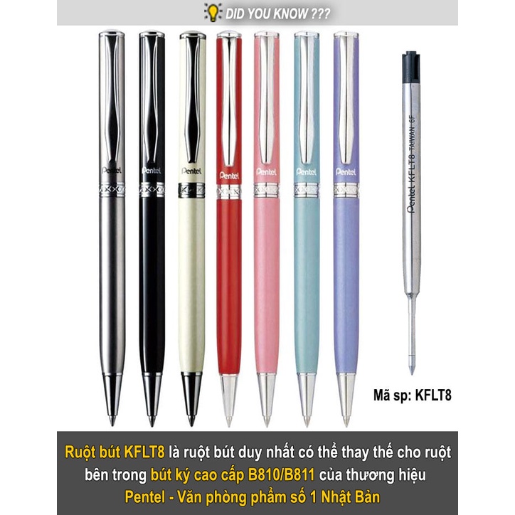 Bút Ký Cao Cấp Pentel B811 Ngòi Bi 0.8mm Mực Xanh | Thiết Kế Nắp Vặn Thanh Lịch | Nhiều Màu Vỏ | Nét Viết Trơn Mượt