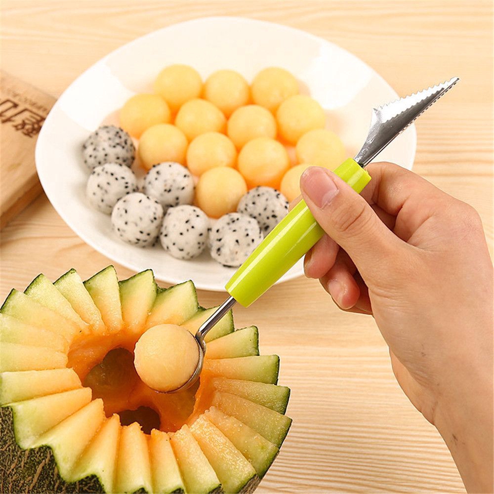 2 In 1 Creative Ice Cream Ball Spoon / DIY  Fruit Digging Stacks Spoon Tool /Stainless Steel Double-end Scoop / Watermelon Melon Fruit Carving Gouge Tool