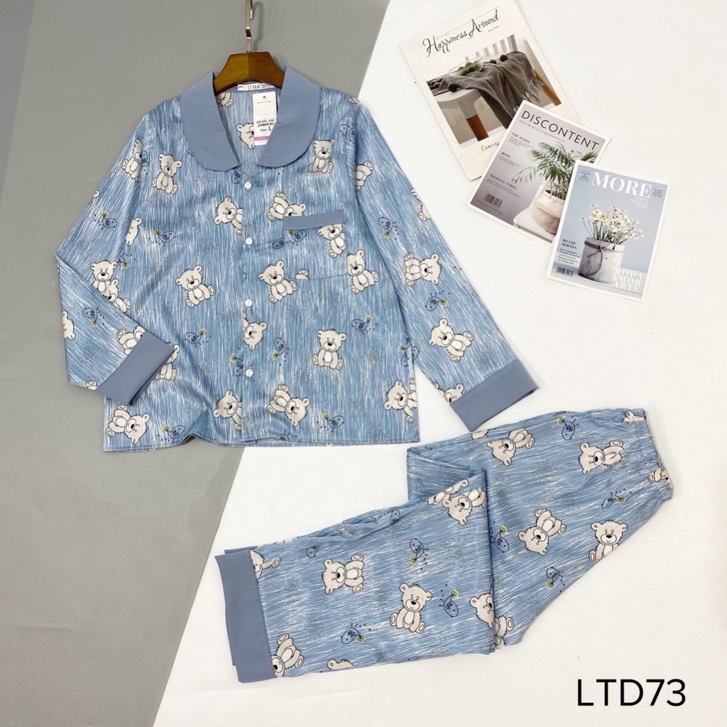 Bộ pijama dài tay lụa latin,mango, lụa xước ánh kim mềm mịn♥️bao đẹp♥️hình in sắc nét♥️không bai xùi♥️full size