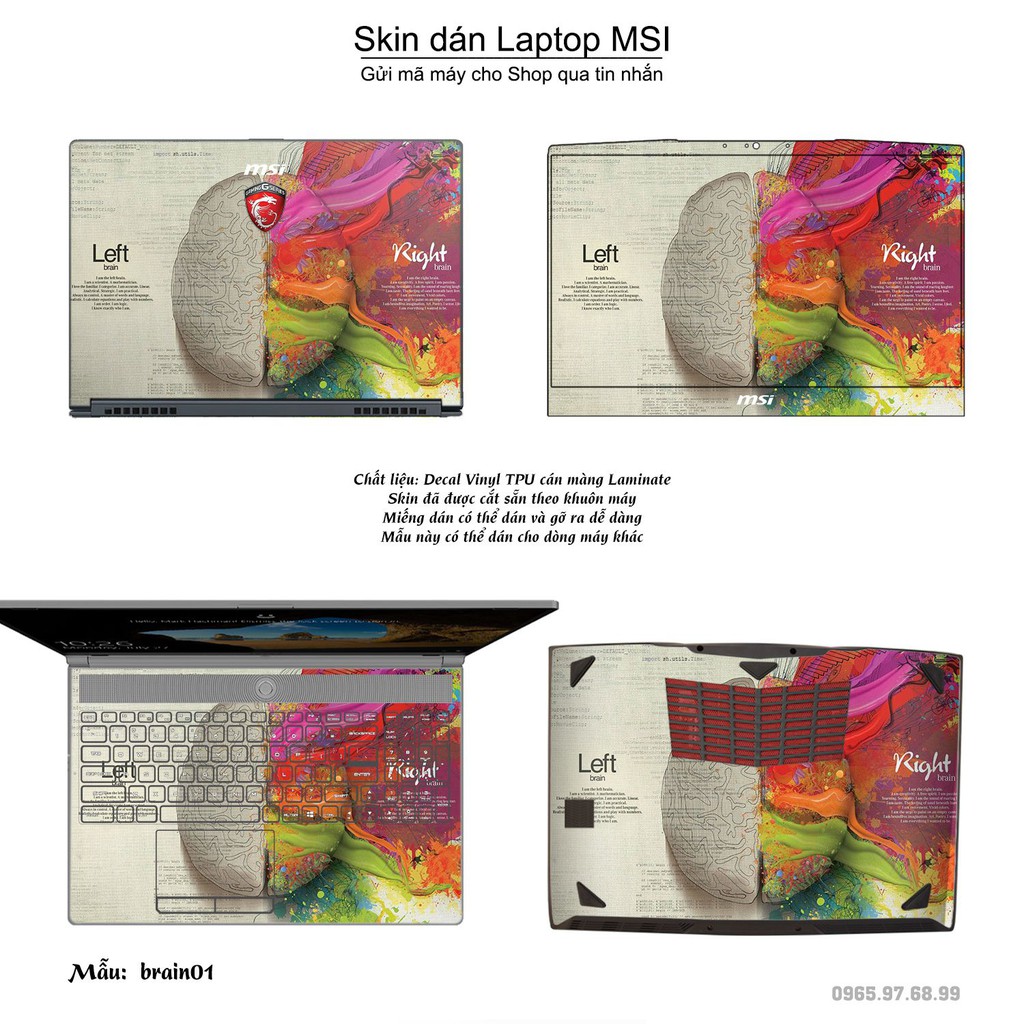 Skin dán Laptop MSI in hình Left Brain Right Brain (inbox mã máy cho Shop)