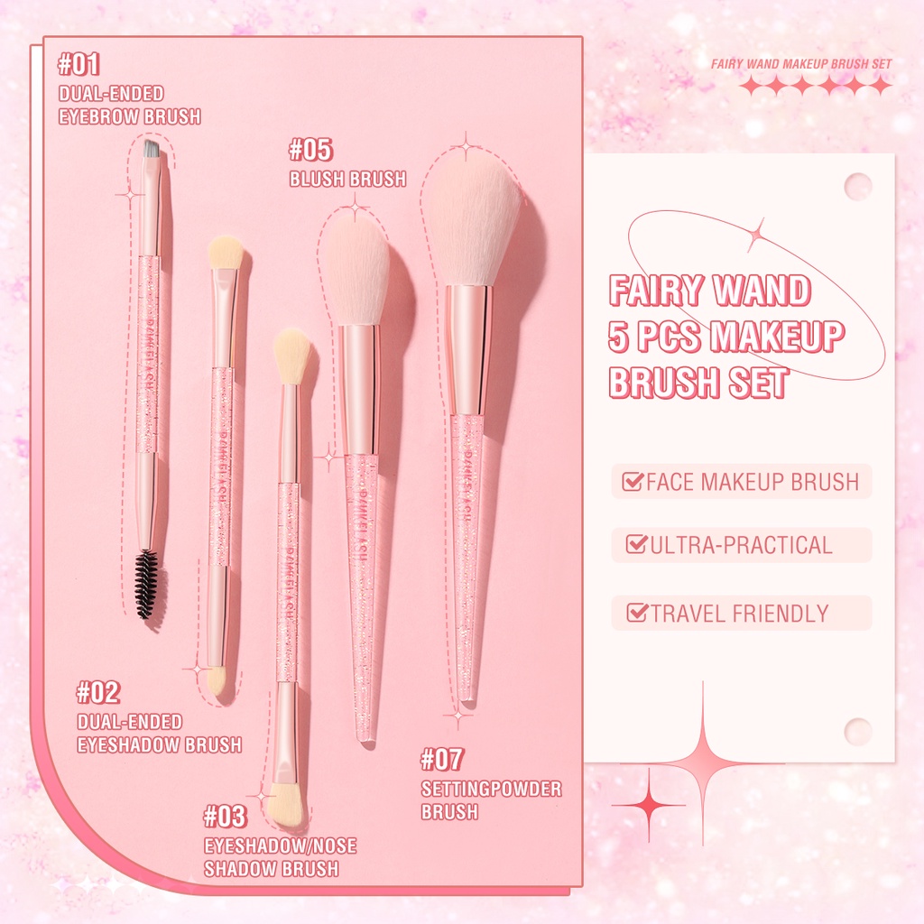 Bộ 5 cây cọ trang điểm PINKFLASH Fairy Wand dùng để đánh phấn mắt/ phấn má hồng/ trang điểm lông mày/ đánh phấn mũi