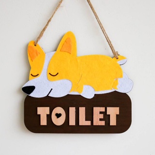 Bảng gỗ Toilet Chó Corgi ngủ